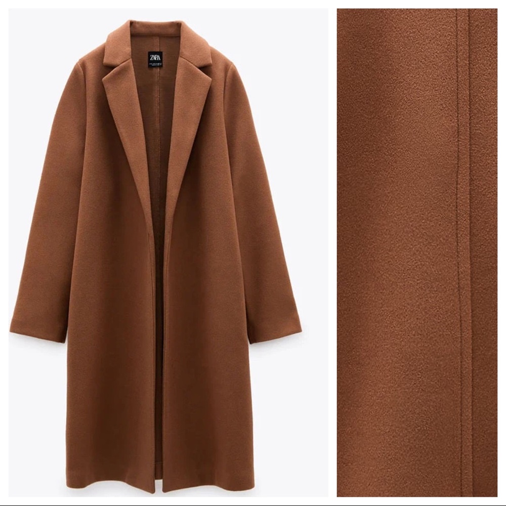 NWT. Zara Brown Open Front Coat. Size S. - Picture 4 of 8